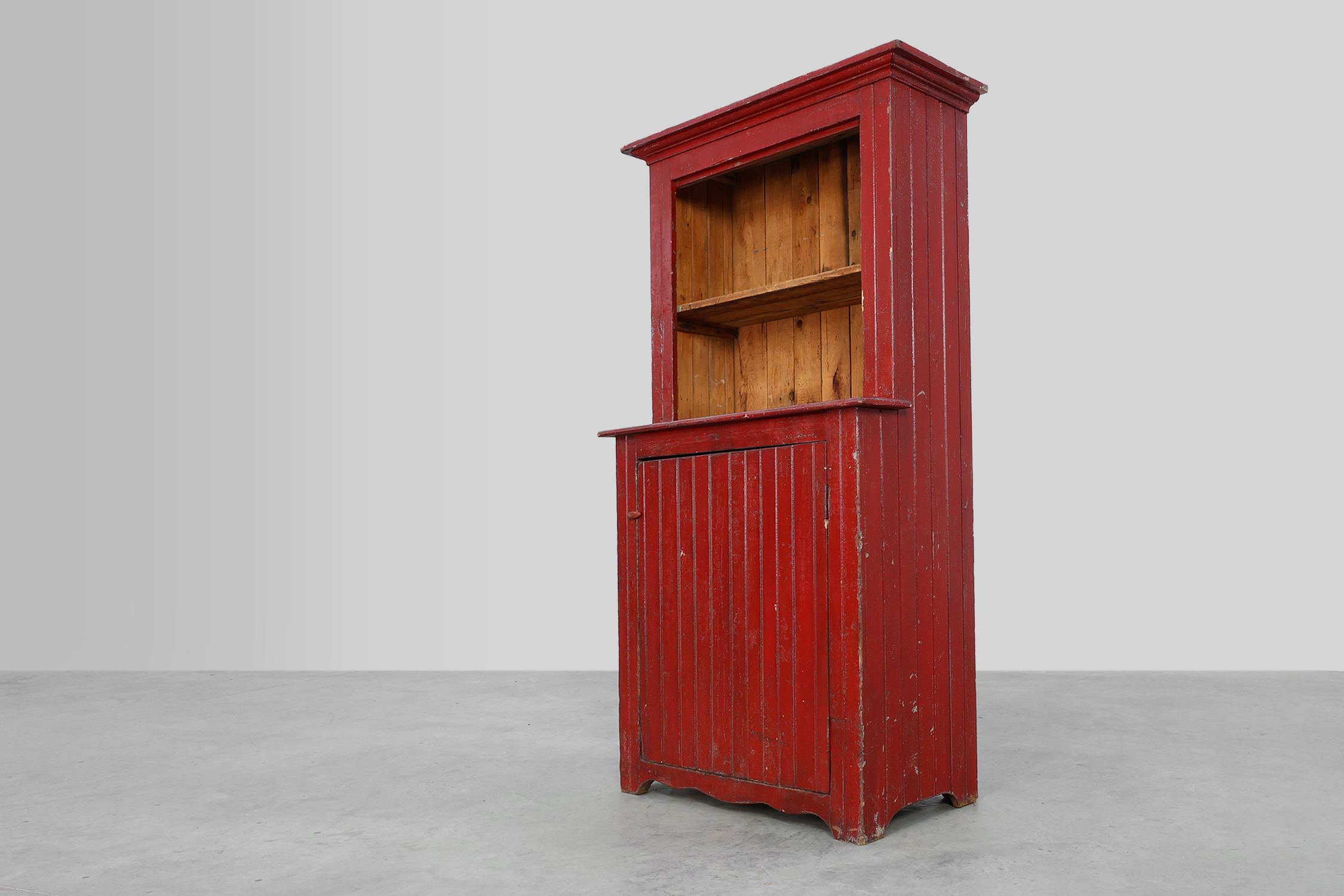 French 19th Century Red‑Painted Stepback Cupboard in Pinethumbnail